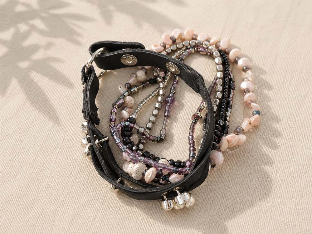 Y2K early 2000’s Bohemian Style Multi-Strand Beaded and Leather Wrap Bracelet